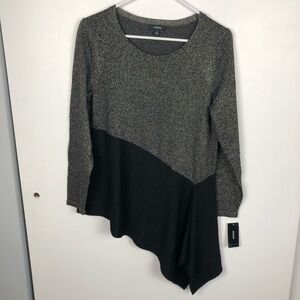 Alfani Asymmetrical Lurex Knit Top - Black and Metallic Gold Medium M NWT